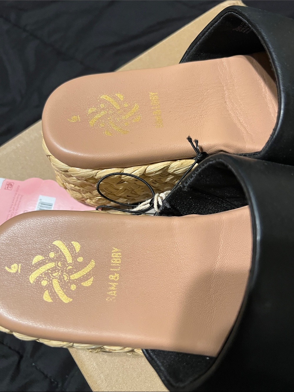Sam & Libby Black Slide Espadrille Wedge Sandals - Picture 2 of 5